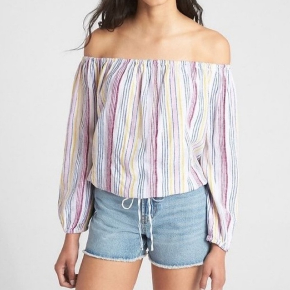 GAP Stripe Off Shoulder Tie Bottom Blouse Top Size XL NEW NWT Boho
